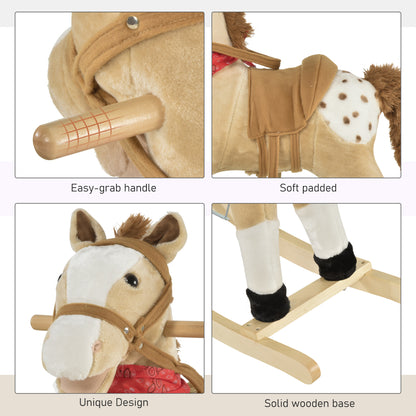 US Local Kids Plush Ride-On Rocking Horse Toy Cowboy Rocker with Fun Realistic Sounds for Child 3-6 Years Old