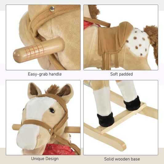 US Local Kids Plush Ride-On Rocking Horse Toy Cowboy Rocker with Fun Realistic Sounds for Child 3-6 Years Old
