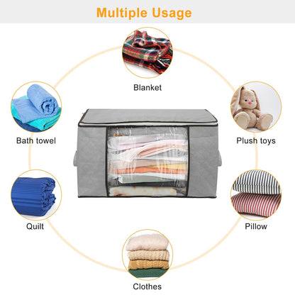 US Local 2Pcs Clothes Storage Bag 90L Per Bag With Thick Fabric Clear Window Dual-Zipper For Clothes Comforters Blankets Bedding