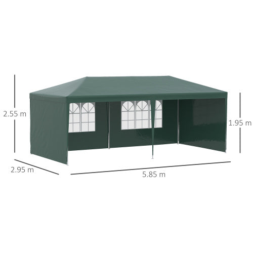 UK Local Outsunny 6x3 M Party Tent Gazebo Marquee Outdoor Patio Canopy Shelter With Windows And Side Panels, Green
