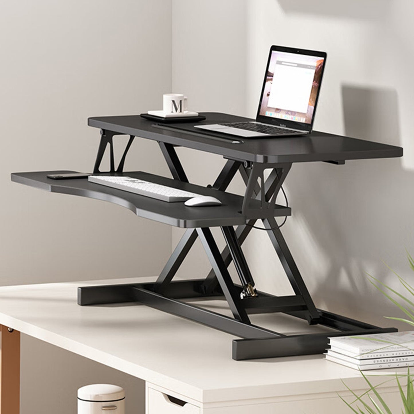 US Local 32 Inch Desk Converter, Height Adjustable Sit To Stand Riser, Dual Monitor And Laptop Workstation Wi
