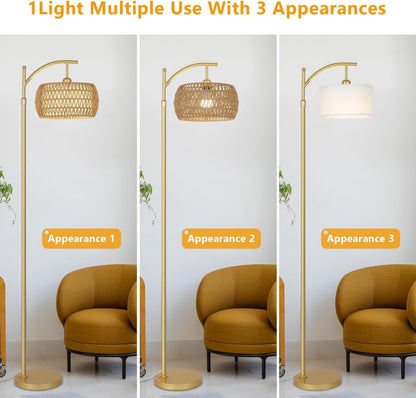 US Local Floor Lamp With 3 Color Temperatures, LED Gold Floor Lamp With Remote & Stepless Dimmable Bulb,