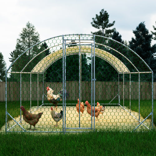 US Local 26x9x6Large Metal Chicken Coop,Walk-in Poultry Cage,Chicken Run With Waterproof Cover,Outdoor Backyard Farm,Chicken Rabbits Duck Run Pen,Easy To Assemble And Clean