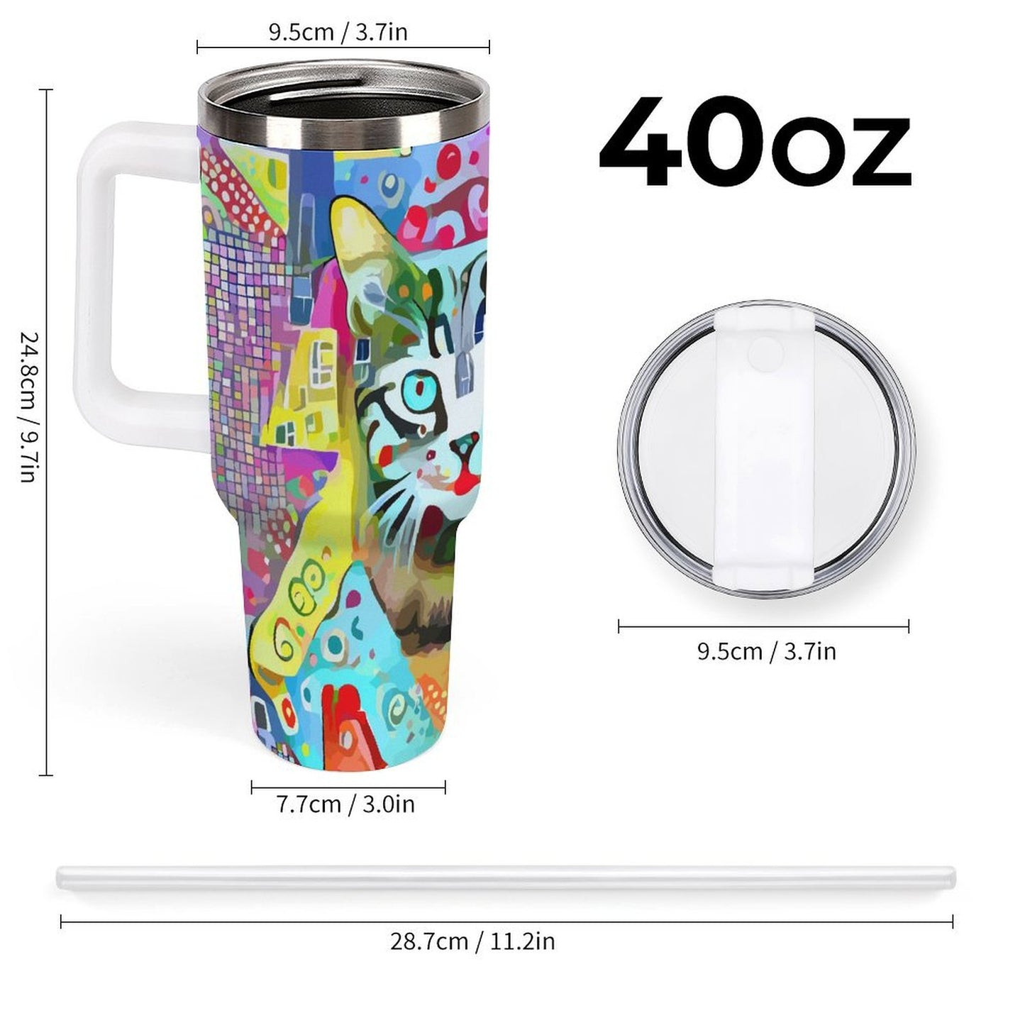PHDT00522 POD US Local Tumbler 40oz Large Capacity Car Cup Cats, Abstract, Retro