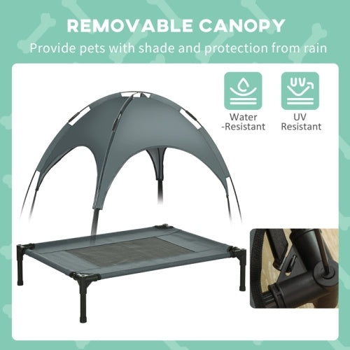 UK Local PawHut Raised Dog Bed Waterproof Elevated Pet Cot With Breathable Mesh UV Protection Canopy Grey, For Medium Dogs, 76 X 61 X 73cm