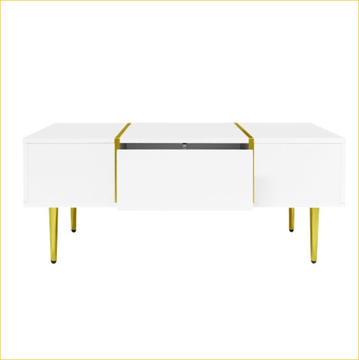 UK Local White High-gloss Coffee Table, Modern And Simple, With 2 Drawers