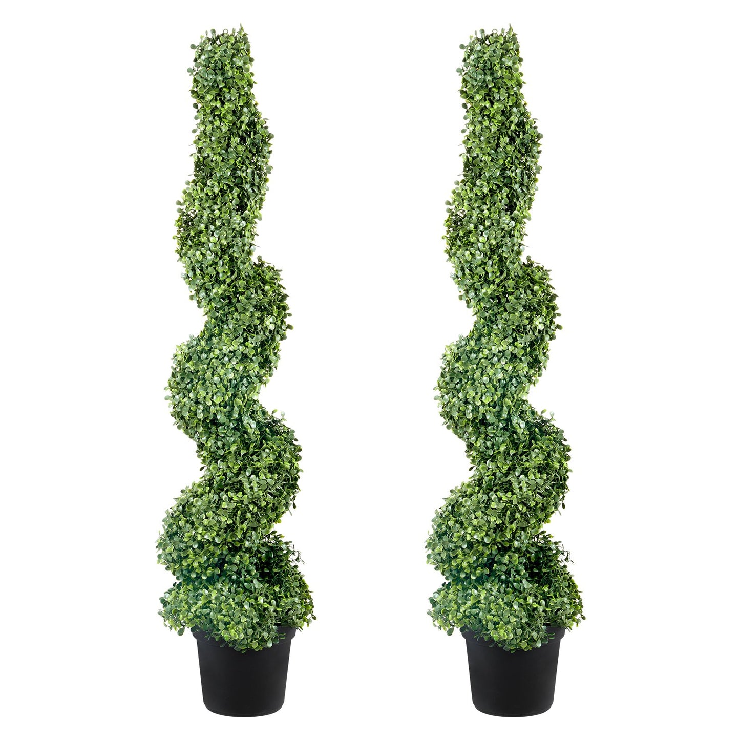US Local 2 Pcs. Artificial Boxwood Tower Topiary Spiral Artificial Plant 122cm High Decorative Plant Green Plastic PE Iron Topiary Plants Incl. 10 Pcs. Replacement Leaves