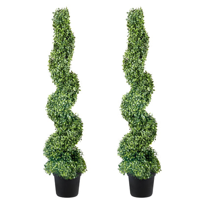 US Local 2 Pcs. Artificial Boxwood Tower Topiary Spiral Artificial Plant 122cm High Decorative Plant Green Plastic PE Iron Topiary Plants Incl. 10 Pcs. Replacement Leaves