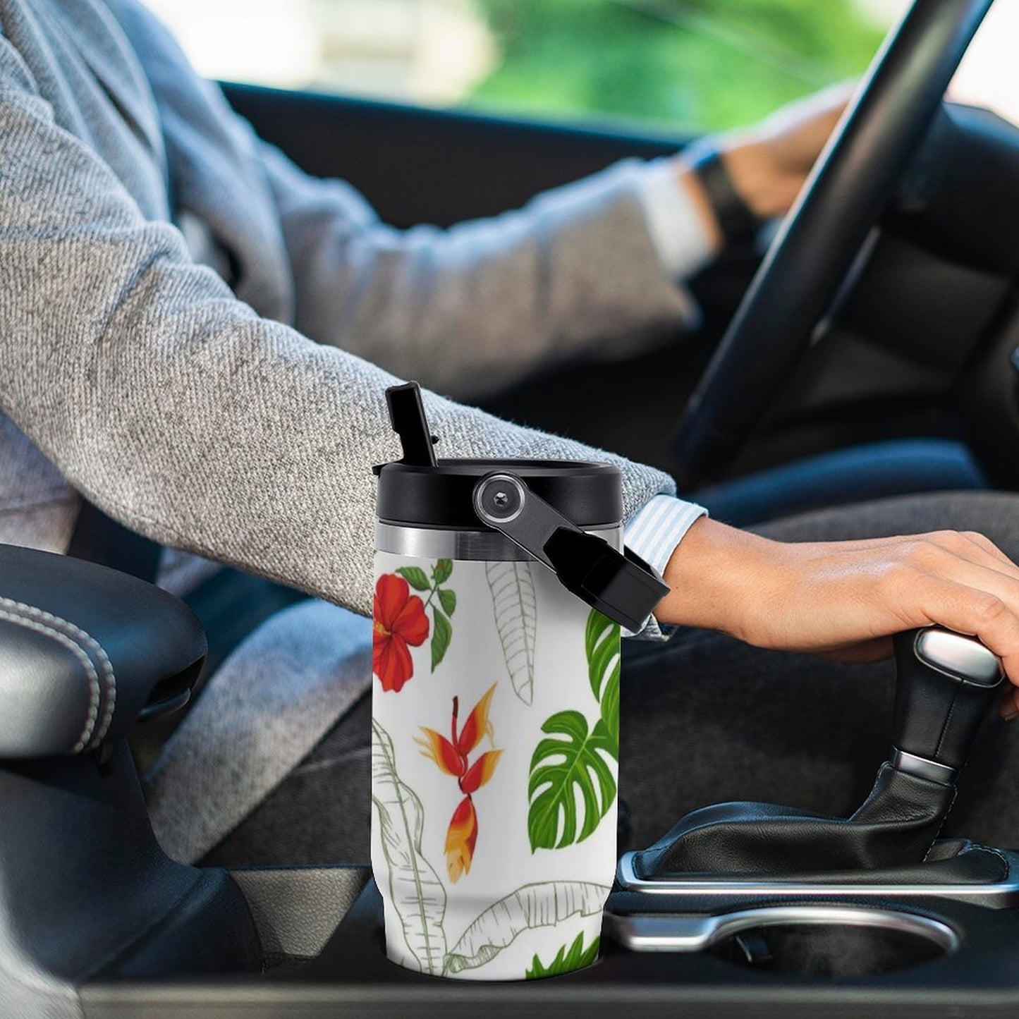POD US Local Tumbler 30oz Large Capacity Car Cup Tropical, Flower, Leafy, Casual Style