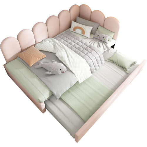 UK Local Upholstered Bed Daybed With Pull-Out Bed, 3FT Single Sofa Bed 90X190Cm,Guest Beds For Adults And Children, Bed With Metal Slatted Frame, Velvet, Pink No Mattress