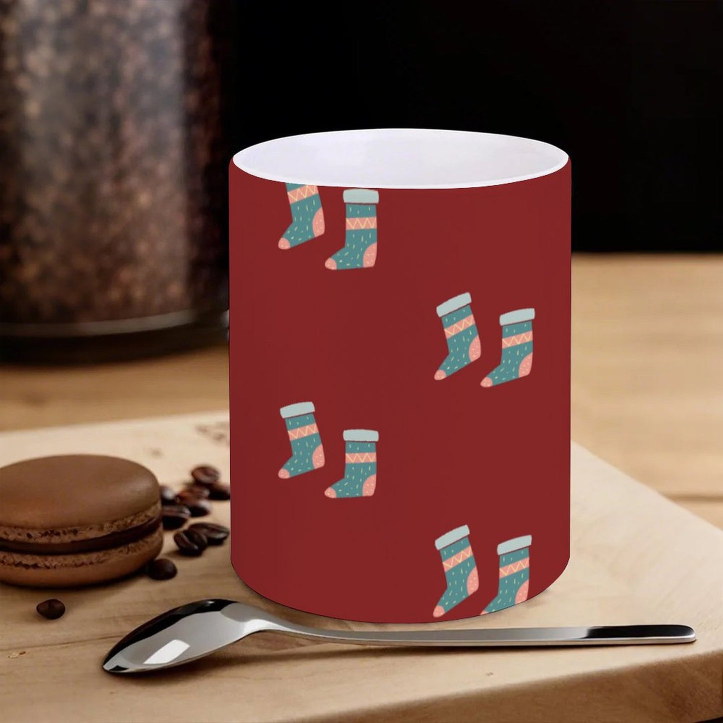 POD US Local White mug with full print, Christmas Stockings, Red 0081