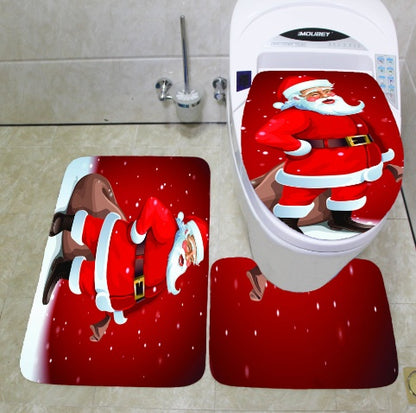 US Local Merry Christmas Bathroom Curtain Santa Claus Toilet Seat Christmas Decorations