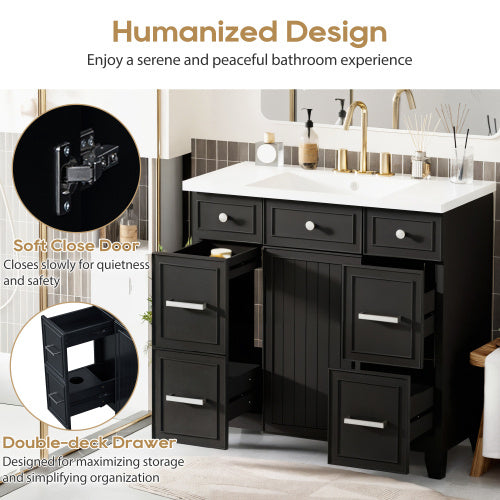 US Local 36  Bathroom Vanity Cabinet With Sink Top Combo Set , Black ,Single Sink,Shaker Cabinet With Soft Closing Door And 3 Drawers