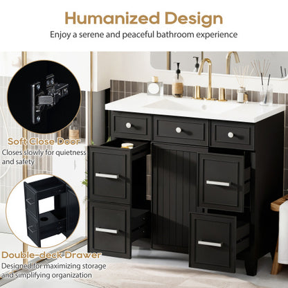 US Local 36  Bathroom Vanity Cabinet With Sink Top Combo Set , Black ,Single Sink,Shaker Cabinet With Soft Closing Door And 3 Drawers