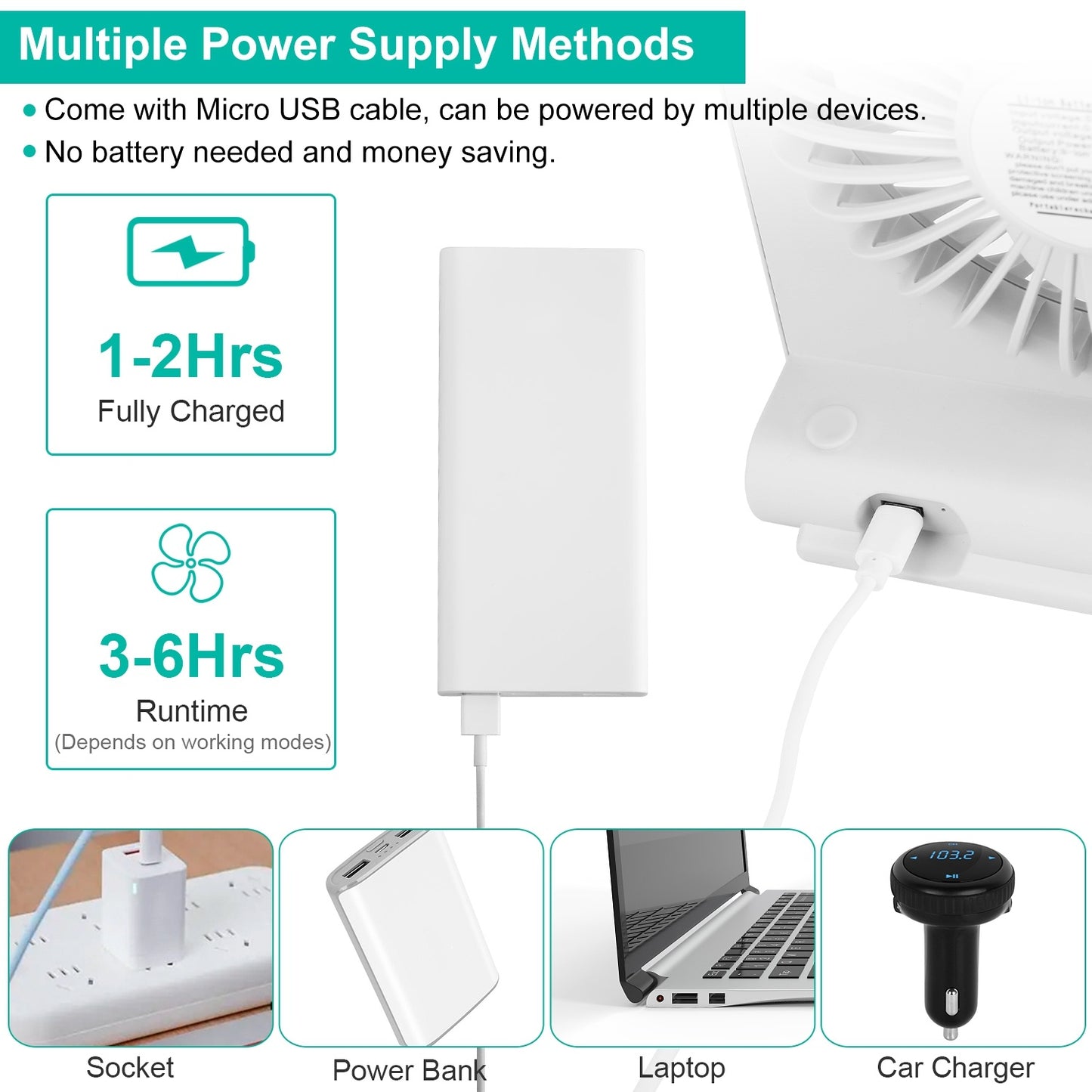 US Local Portable Desk Fan USB Rechargeable Table Cooling Fan Quiet 5 Blades Desktop Fan With 3 Speeds Ajustment For Bedroom Office