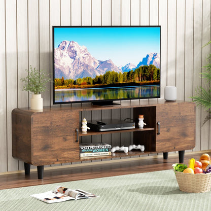 US Local TV Stand For 55 Inch TV, Entertainment Center With Storage Cabinets, Soft Hinge Door With Handle, Media TV Console Table For Living Room Bedroom, Rustic Brown