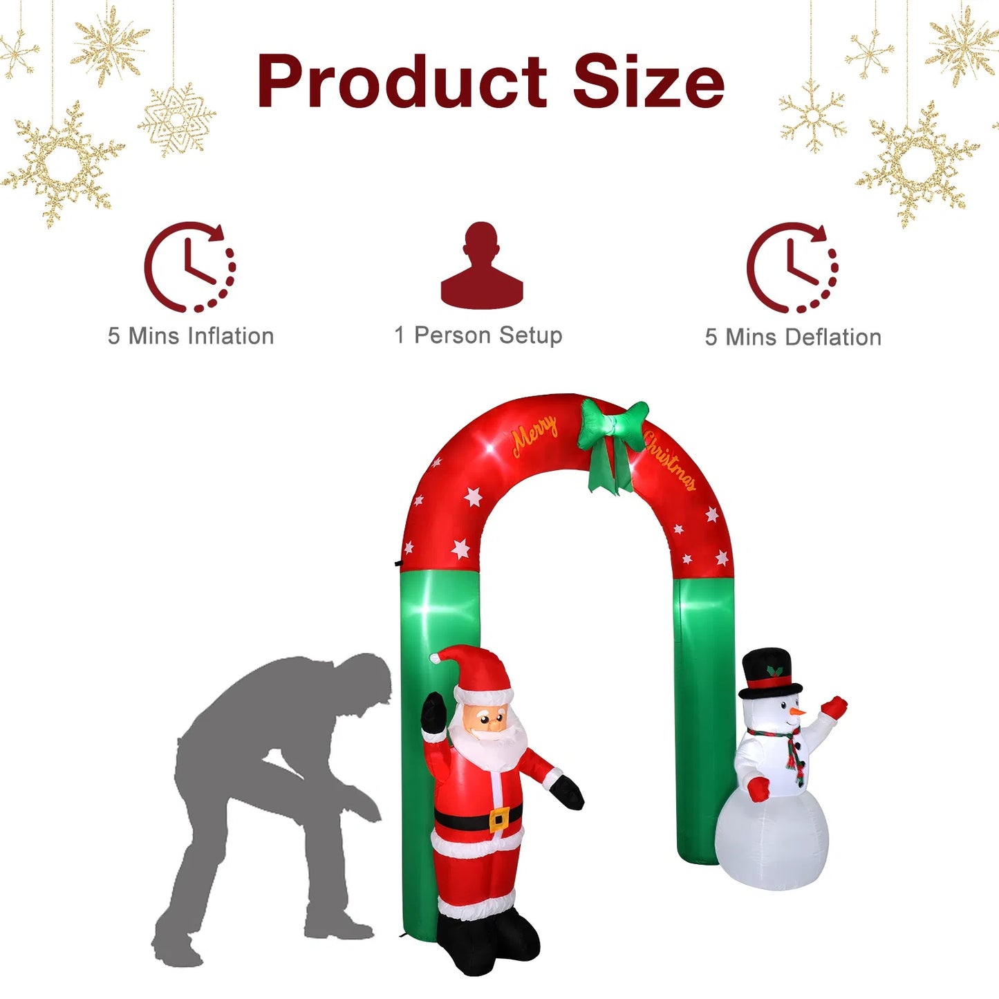 US Local 8ft With Santa Snowman 7 Lights Inflatable Festive Arch Decoration