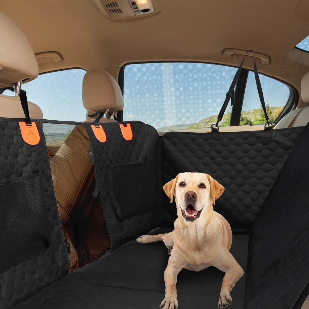US Local Dog Car Back Seat Cover With Zipper Mesh Window Storage Bags Waterproof 600D Oxford Cloth Car Seat Protector With Slide Flaps For Cars Trucks SUVs