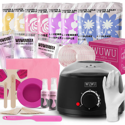US Local Waxing Kit WUWUVISTA 69 Items Hair Removal Wax Kit With Wax Warmer Waxing Beads For Face, Brazilian, Full Body, Bikini, Sensitiive Skin Skin Suitable For Plugs Of American, European Specification