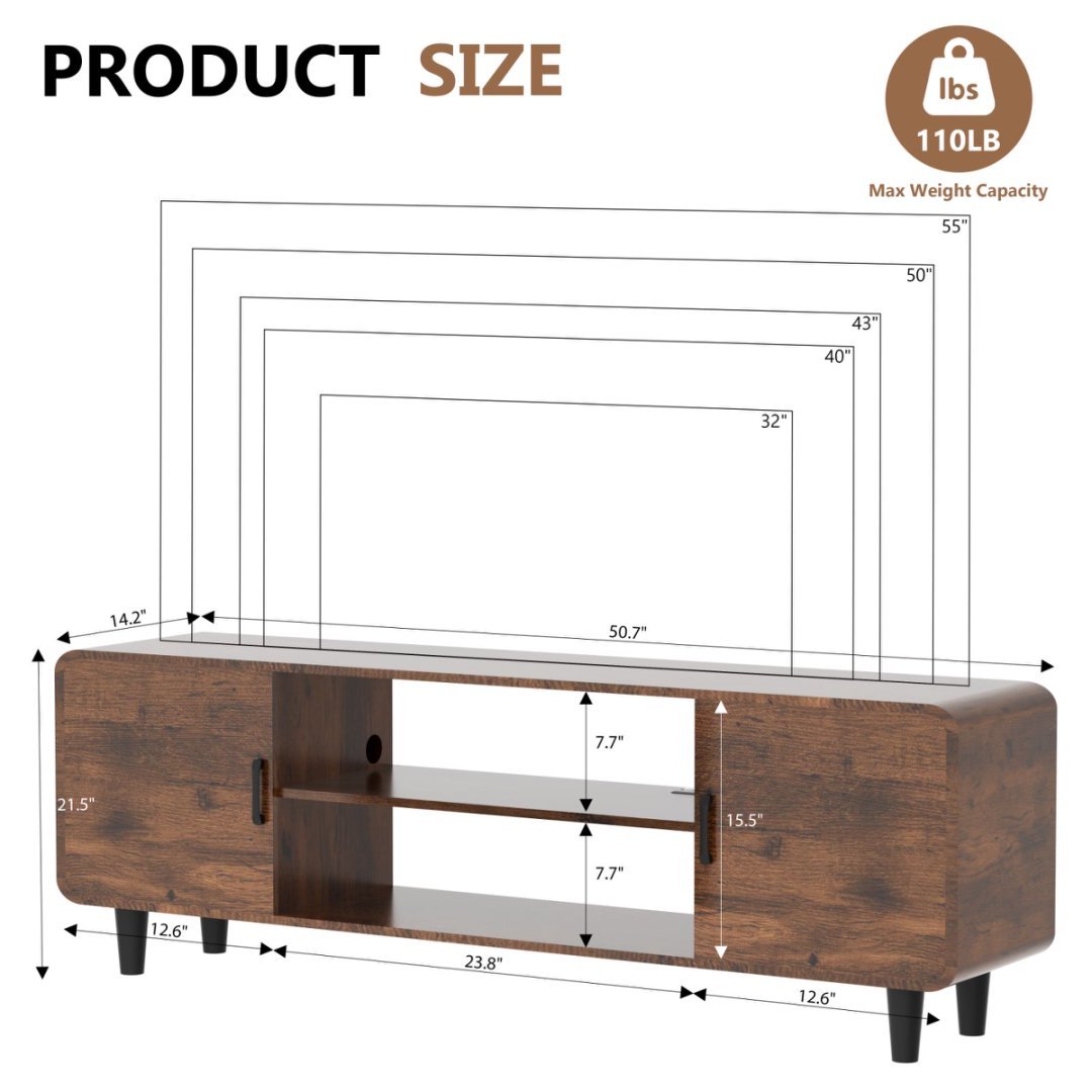 US Local TV Stand For 55 Inch TV, Entertainment Center With Storage Cabinets, Soft Hinge Door With Handle, Media TV Console Table For Living Room Bedroom, Rustic Brown