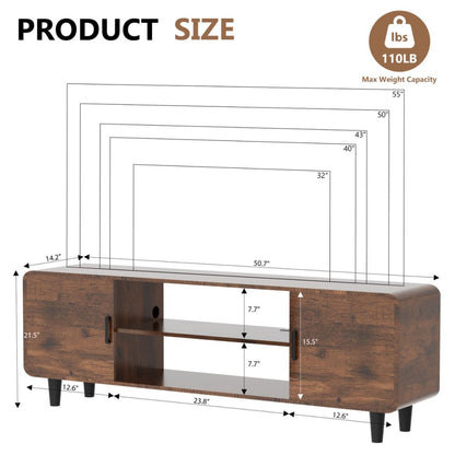 US Local TV Stand For 55 Inch TV, Entertainment Center With Storage Cabinets, Soft Hinge Door With Handle, Media TV Console Table For Living Room Bedroom, Rustic Brown