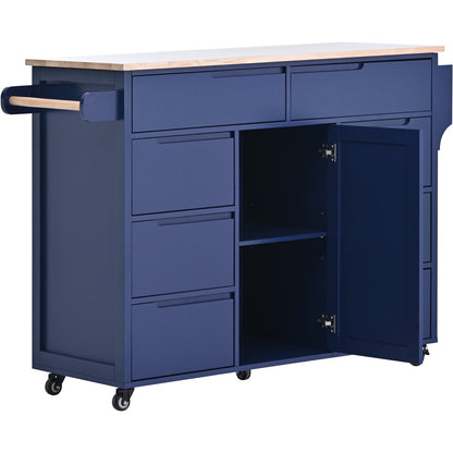 US Local K&K Store Kitchen Cart With Rubber Wood Top, 8 Handle-Free Drawers