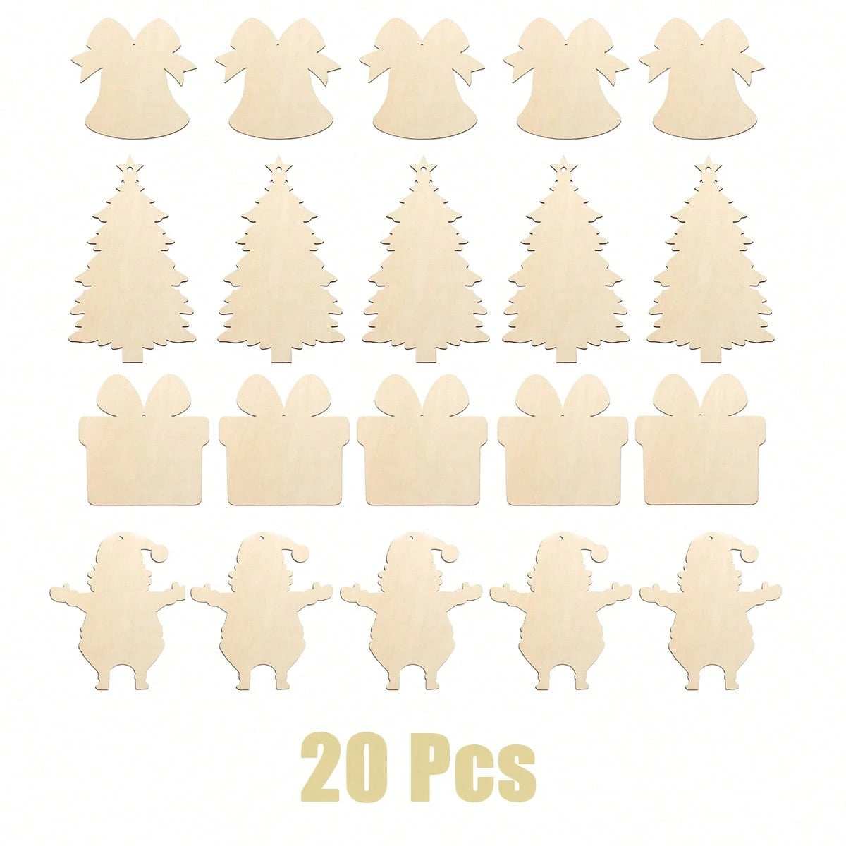 US Local 20 Pcs Wooden Christmas Ornaments Unfinished Wood Slices For Crafts In 4 Styles DIY Wooden Christmas Ornaments Hanging Decorations For DIY Craft And Holiday Decoration