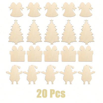 US Local 20 Pcs Wooden Christmas Ornaments Unfinished Wood Slices For Crafts In 4 Styles DIY Wooden Christmas Ornaments Hanging Decorations For DIY Craft And Holiday Decoration