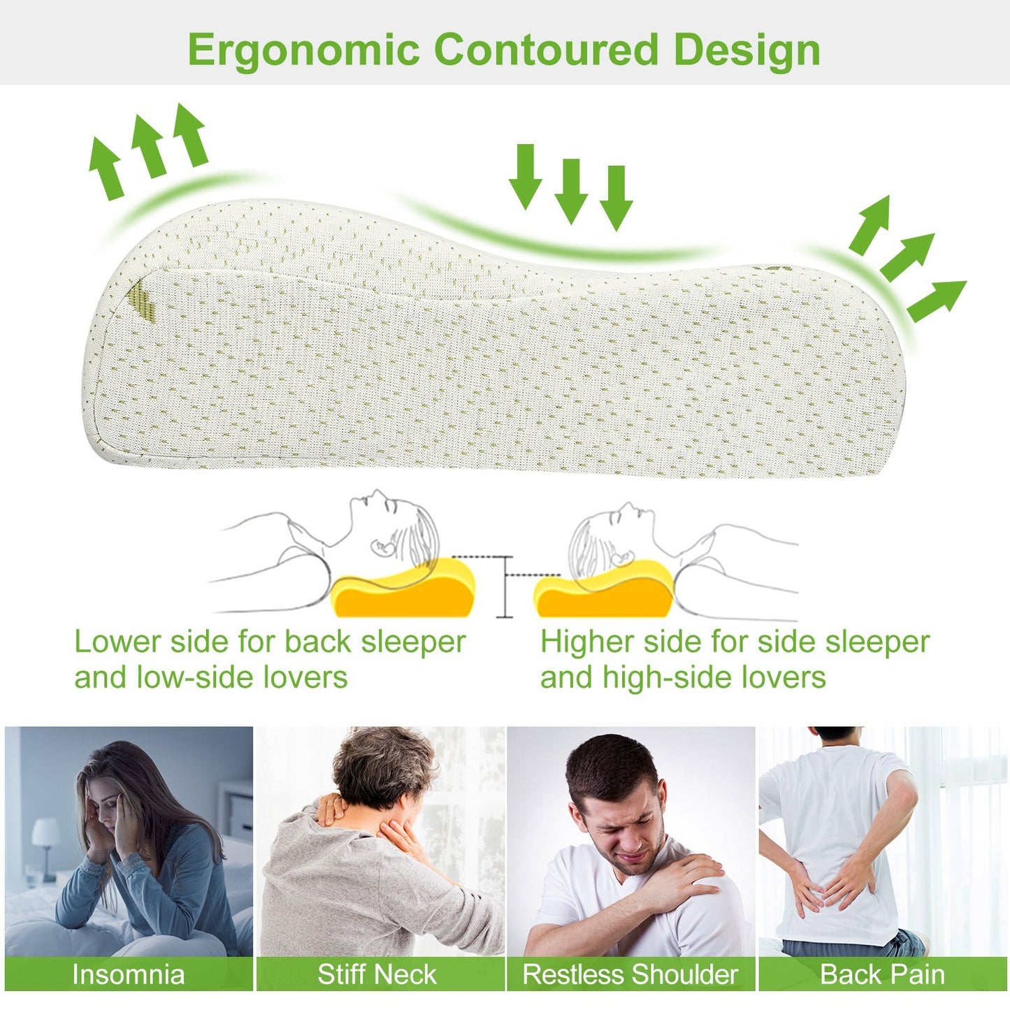 US Local S-L Size Options -- 1Pc Bamboo Memory Foam Sleep Pillow Contoured Cervical Orthopedic Pillow Neck Support Breath Pillow