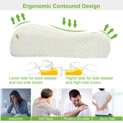 US Local S-L Size Options -- 1Pc Bamboo Memory Foam Sleep Pillow Contoured Cervical Orthopedic Pillow Neck Support Breath Pillow