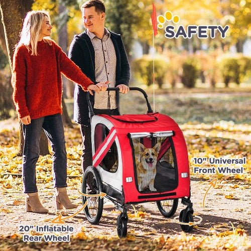 US Local Aosom 2-in-1 Pet Bike Trailer For Small Dogs, Road-Visibility Bicycle Stroller, Weather-Strong Bike Wagon Trailer Sidecar Attachment, Red