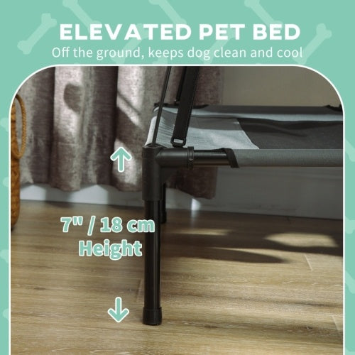 UK Local PawHut Raised Dog Bed Waterproof Elevated Pet Cot With Breathable Mesh UV Protection Canopy Grey, For Medium Dogs, 76 X 61 X 73cm