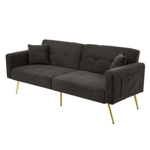 UK Local The Sofa Bed Has A Bed Function, Three Adjustable Backrest Angles, Gold Legs, Cushions And Side Storage Pockets