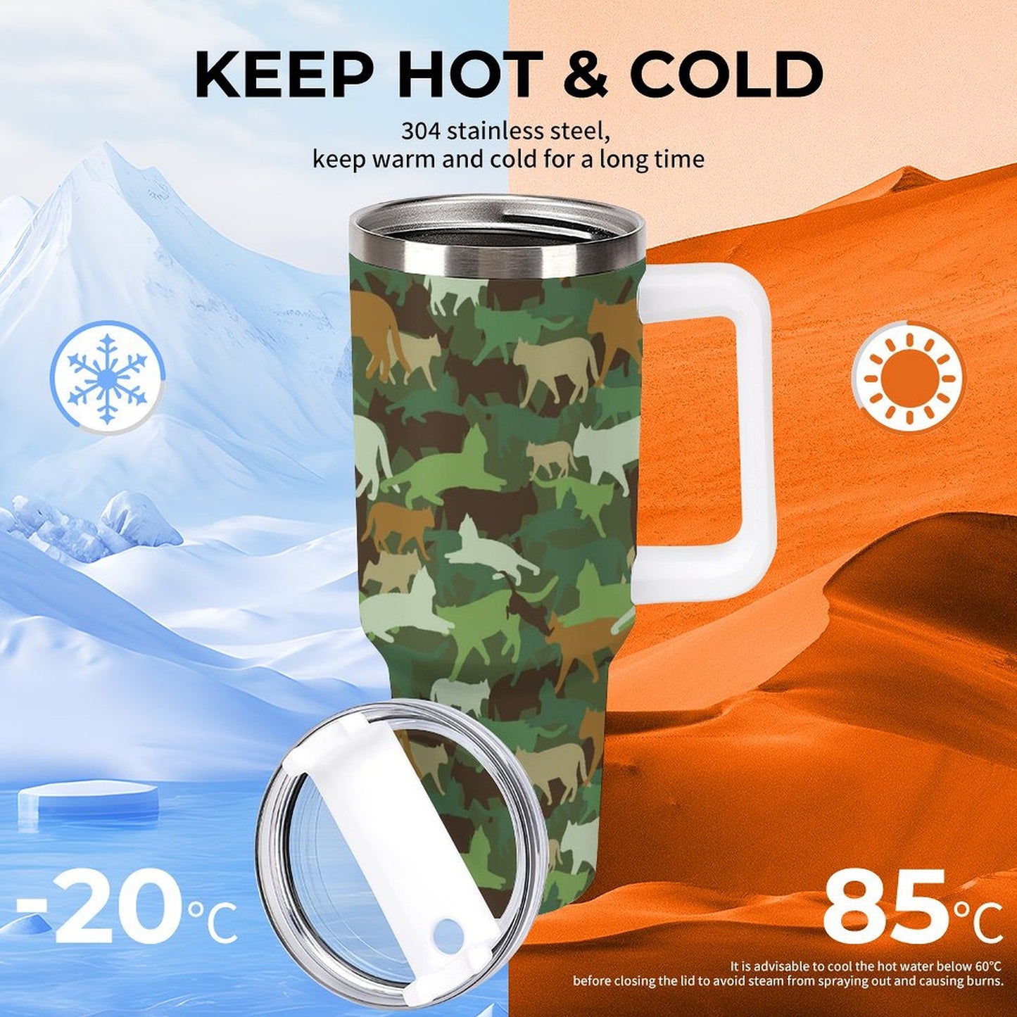 PHDT00239 POD US Local Tumbler 40 oz Large Capacity Car Cup Camouflage Cat Animal