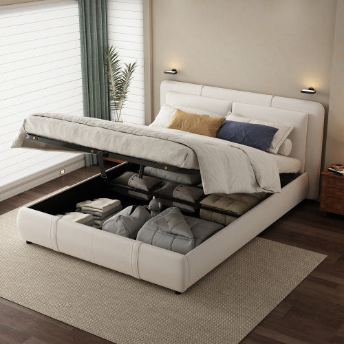 UK Local Upholstered Bed, Hydraulic Bed With Storage Function, 4ft6 Double Bed 135x190cm, Durable And Sturdy, Removable Soft Headboard Backrest, Velvet  Plywood, Grey