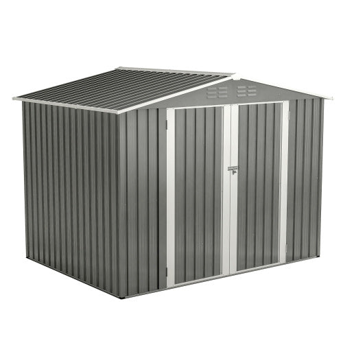 8 X 6 FT Outdoor Waterproof Garden Tool Storage Sheds With Metal Foundation With Floor Frame, Tool Shed With Lockable Hinged Doors & Air Vents, Storage House Waterproof For Backyard, Lawn, Gray