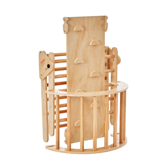 US Local Pikler Triangle Set, 5 In 1 Toddler Climbing Toys Indoor Playground, Ramp, And Arch, Montessori Climbing Set With Triangle, Large Size Wooden Climbing Gym For Toddlers 1-3 Years, Wood Color