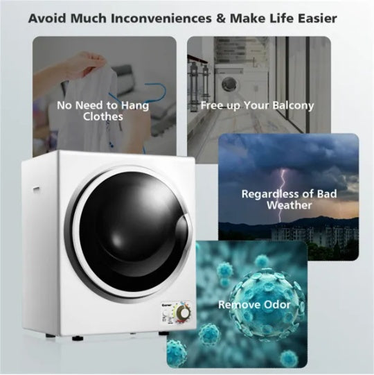US Local 850W Compact Portable Clothes Dryer - 10 Lbs Wet Capacity, 5.5 Lbs Dry Load, Quiet Design  For Apartments Dorms