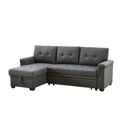 US Local Dark Gray Linen Reversible Sleeper Sectional Sofa With Storage Chaise