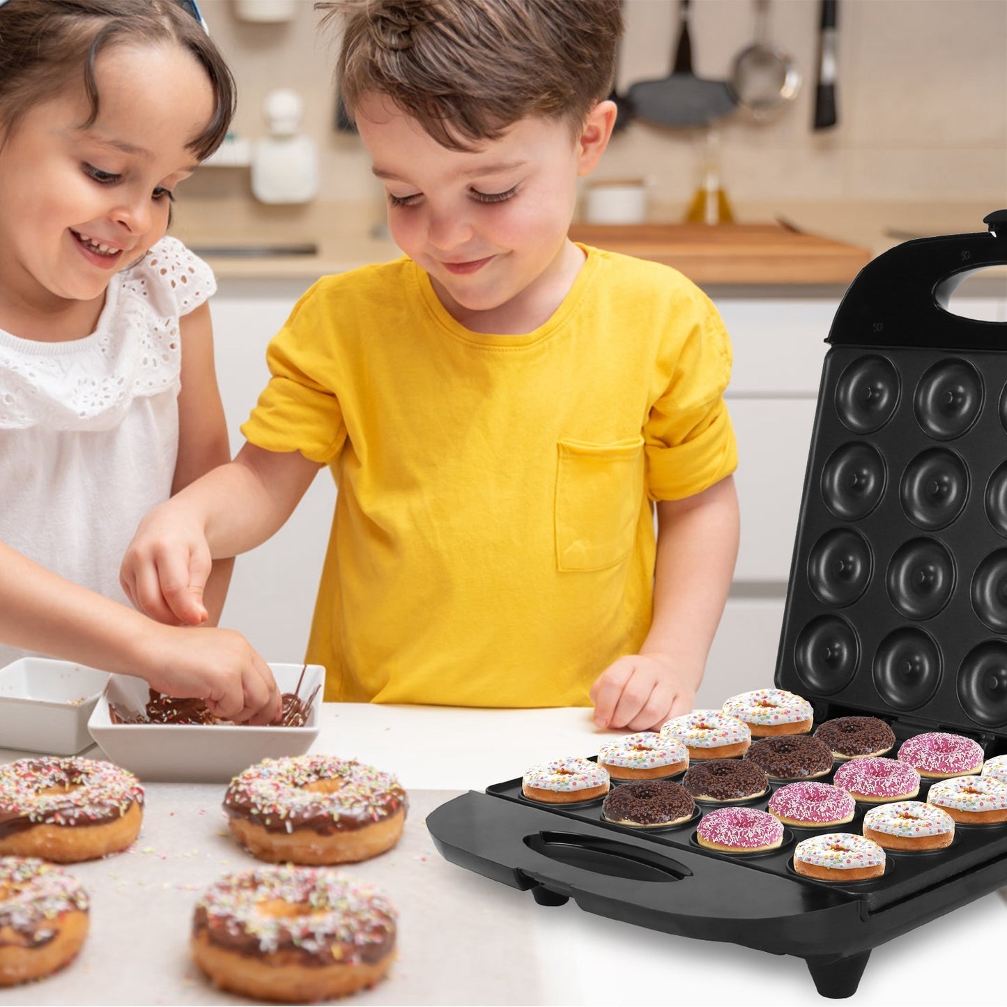 US Local 1Pc Mini Donut Maker Machine For Kids Snack Breakfast Desserts With 16 Doughnuts Holes Non Stick Coating Double-Side Heating Plates Overheating Protection