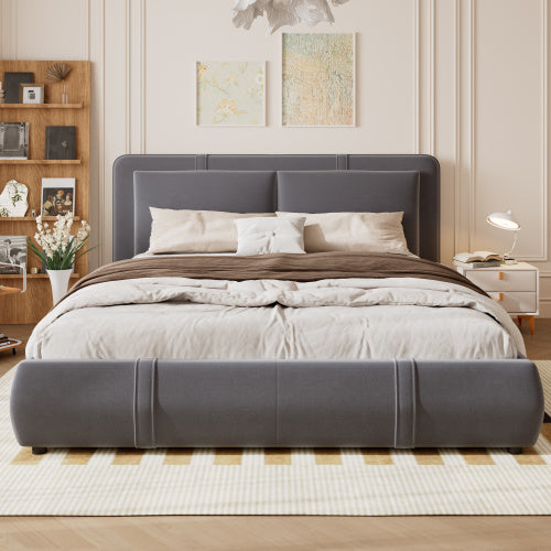 UK Local Upholstered Bed, Hydraulic Bed With Storage Function, 4ft6 Double Bed 135x190cm, Durable And Sturdy, Removable Soft Headboard Backrest, Velvet  Plywood, Grey