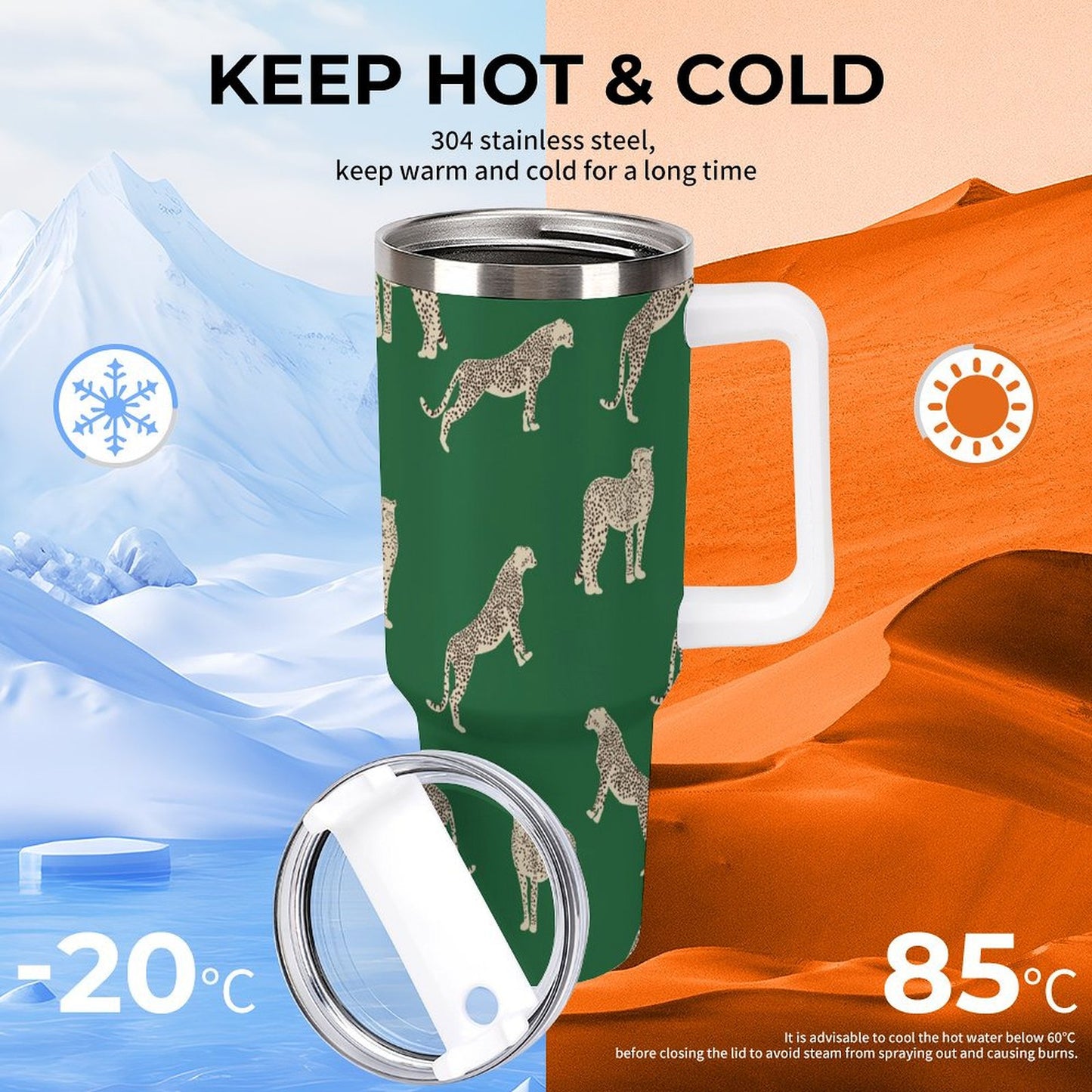 PHDT00477 POD US Local Tumbler 40 oz Large Capacity Car Cup Wild Animal Leopard Paintings