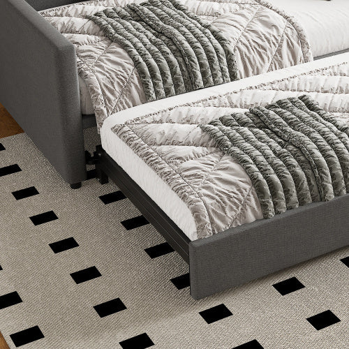 UK Local Upholstered Bed, 3FT Single Bed 90x190cm, Bottom With Bed 90x190cm, Can Be Joined Into A Double Bed, Daybed Sofa Bed, Youth Bed, For Adults  Teenagers, Easy Assembly, Linen, Grey