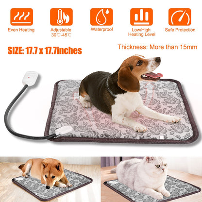 US Local 1 Pc Pet Heating Pad Dog Cat Electric Heating Mat Waterproof Adjustable Warming Blanket With Chew Resistant Steel Cord Case
