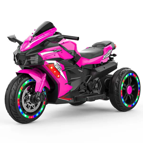 US Local Kids Powered Ride-ons Toy, Kids Motorcycle For 3-6 Years, 12V Electric Ride On Motorcycle With Light Wheel & Bluetooth Music-Pink