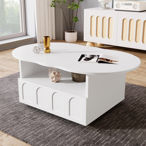 UK Local Coffee Table, Cloud-Shaped Coffee Table With Drawer And Storage Compartments