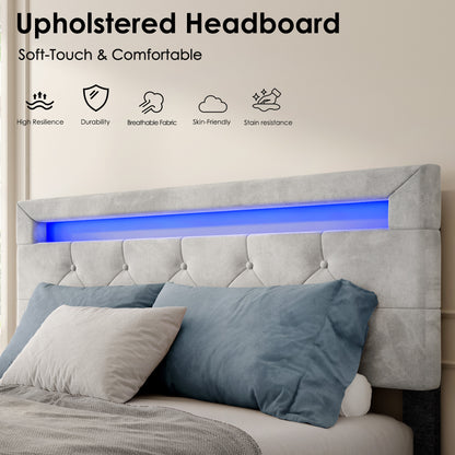 US Local Upholstered Platform Storage Bed Frame With 4 Drawers And LED Light,No Box Spring Needed