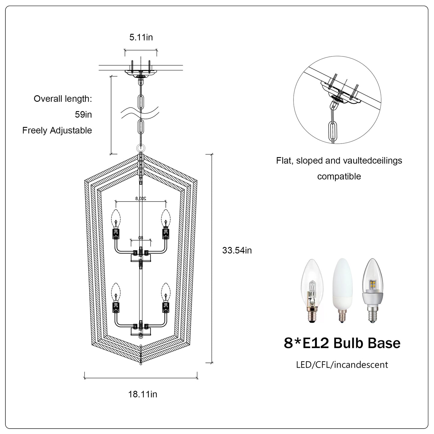 US Local 8-Light Lantern Tired Farmhouse Ceiling Hanging Light Black Chandelier Metal Modern Pendant Light Fixtures For Kitchen Island Dining Room Living Room Foyer Entryway E12 Bulbs Not Included