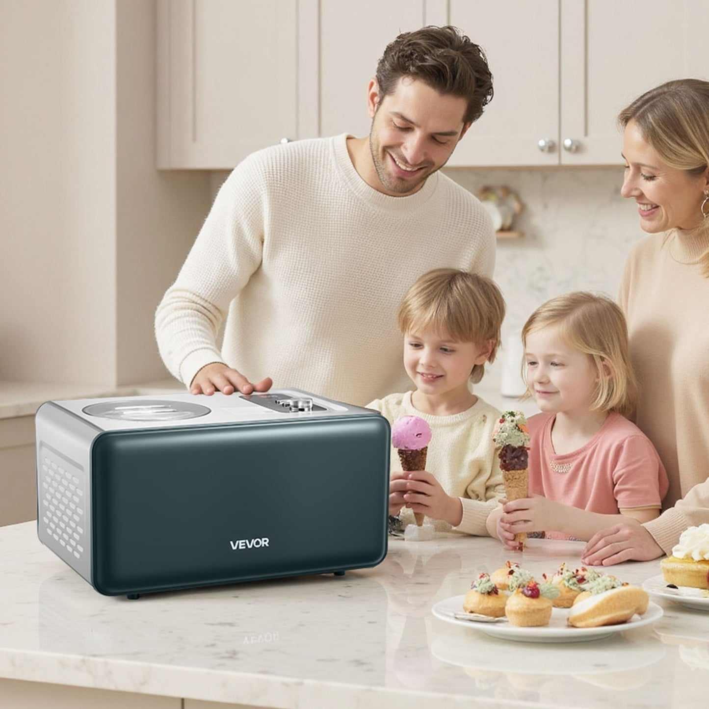 US Local 1.5 QT Automatic Ice Cream Maker With Built-in Compressor No Pre-freezing