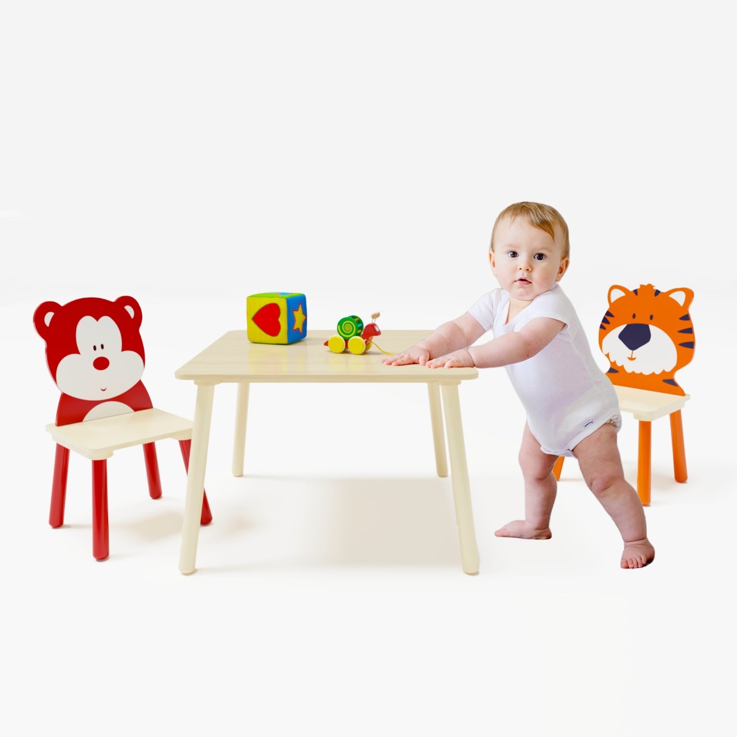 US Local Kids Table & 2 Chairs Set, 3Pc Toddler Wooden Activity Play Set